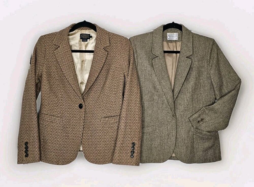 Vtg PENDLETON Lot Of 2 Woman's size 4 Brown Tan Wool Jacket Blazer Business Chic